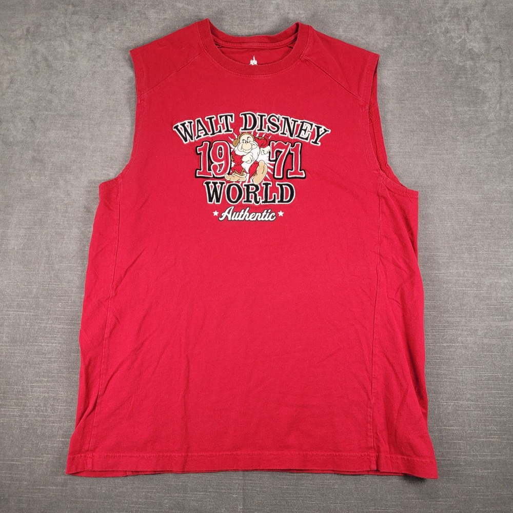Disney Walt Disney World 1971 Embroidered Graphic‎ T Shirt Sleeveless Red Size L